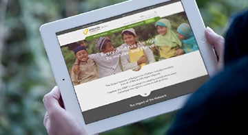 An image of the Arigatou International 'All for Children' site as seen from a tablet.