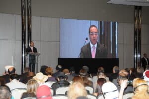 An image of Rev. Keishi Miyamoto as he speaks at the GNRC Fifth Forum in Panama.
