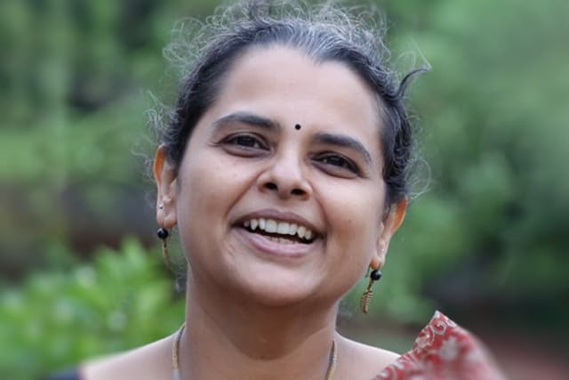 A candid photo of Prabha Karthik, a Montessori Teacher in India.